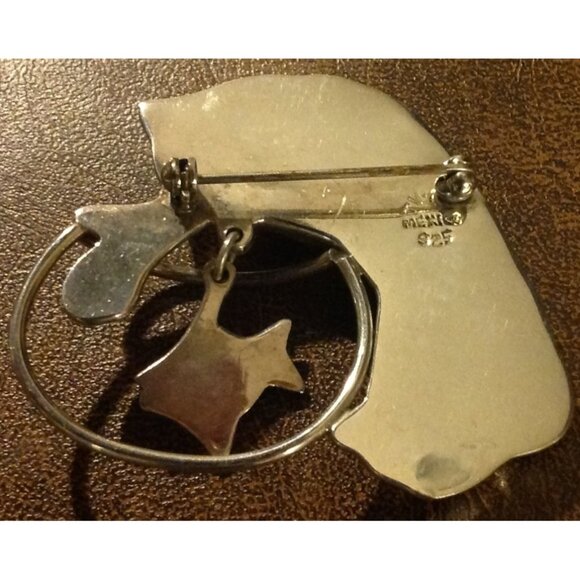 Taxco Sterling Silver Cat Brooch Pin Fishing Pawing Fish Bowl 925 Mexico - Picture 3 of 3